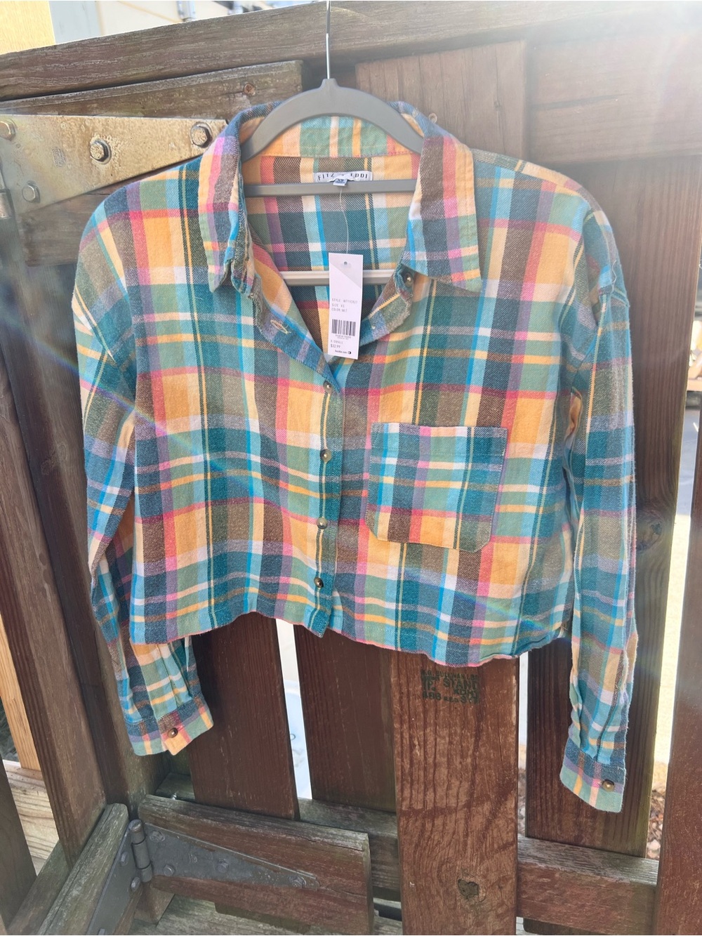 NWT Fitz + Eddi Cropped Plaid Button-Down Shirt - Women’s XS